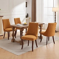 Streamdale Rayon-Flocked Dining Chairs with Solid Wood Legs, Set of 2 (Gold)