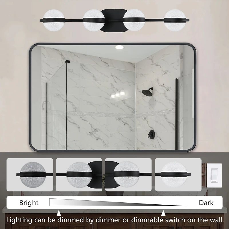 Minimalist Led Vanity Light with Frosted Glass Shades in Black