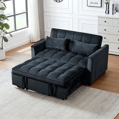 Simplie Fun Convertible Sofa Bed with Adjustable Backrest, Velvet Loveseat