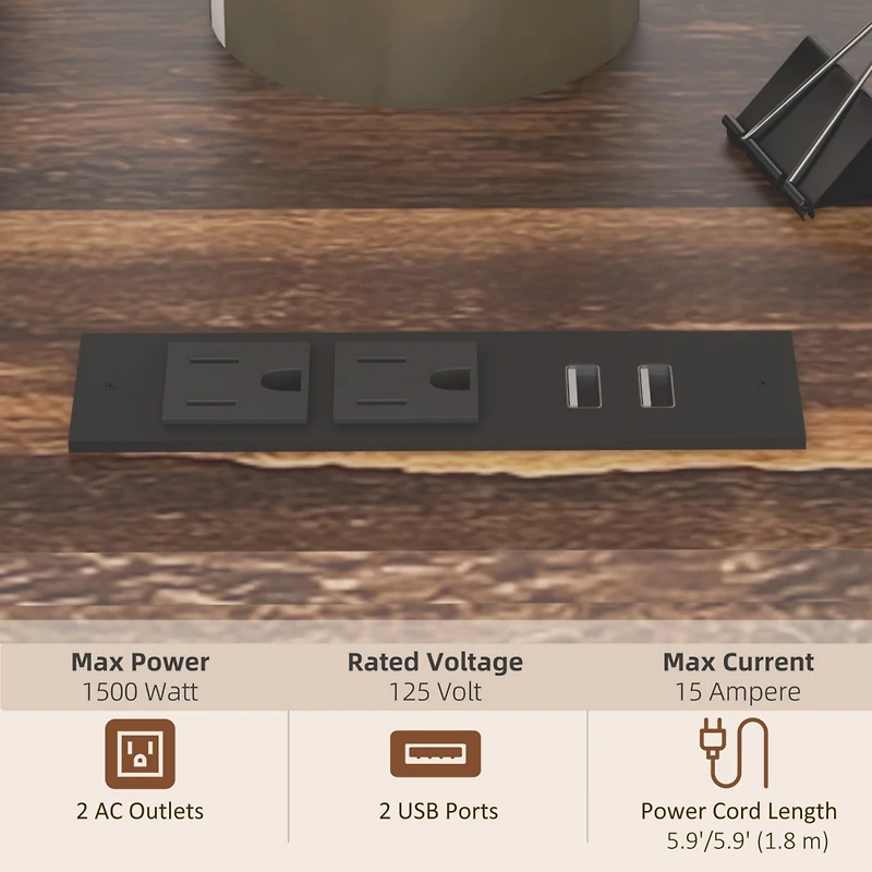 Mobile Printer Stand with Socket & Usb Ports, Rustic Brown