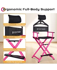 Byootique 28" Height Tall Director Chair Folding Artist Makeup Head Rest Pink
