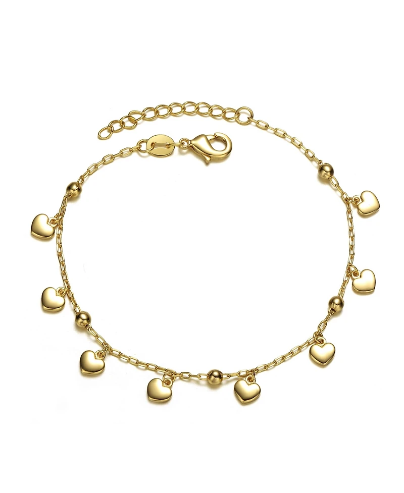 GiGiGirl 14k Yellow Gold Plated Beaded Heart Charm Station Kids Bracelet - Adjustable w/ Extension Chain