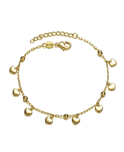 GiGiGirl 14k Yellow Gold Plated Beaded Heart Charm Station Kids Bracelet - Adjustable w/ Extension Chain