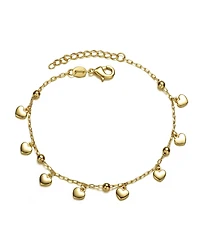 GiGiGirl 14k Yellow Gold Plated Beaded Heart Charm Station Kids Bracelet - Adjustable w/ Extension Chain