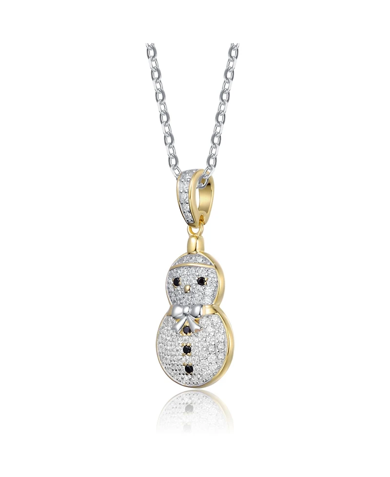 GiGiGirl Sterling Silver Black & White Cubic Zirconia Snowman Pendant Necklace