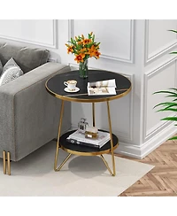 Tribesigns Faux Marble End Table, 2 Tier Round Side Table with Shelves