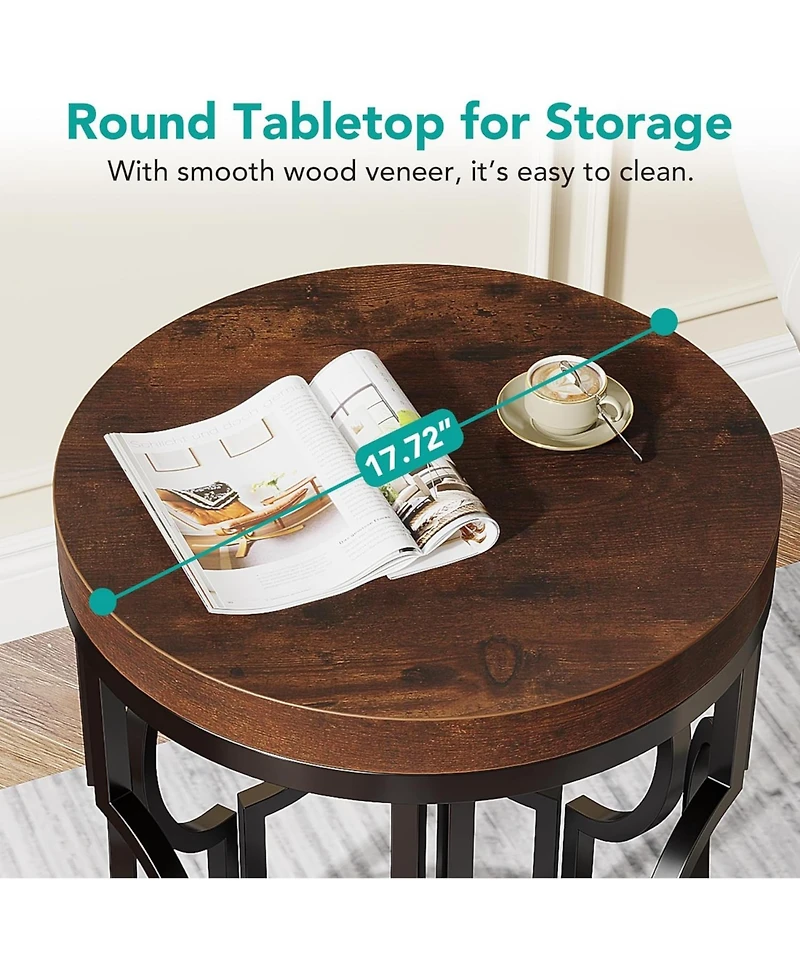 Tribesigns Round End Table, Industrial SideTable with Metal Hollow Frame, Small Bedside Table Nightstand for Living Room, Bedroom, Easy Assembly