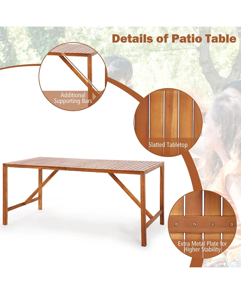 Costway Patio Rectangle Acacia Wood Dining Table Spacious Slatted