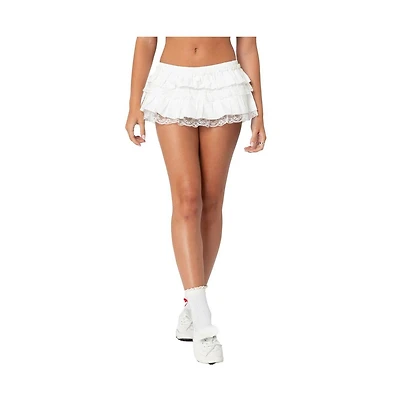 Edikted Womens Lacey Ruffled Bloomer Skort
