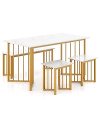 4 Piece Dining Table Set with Bench and 2 Stools-White