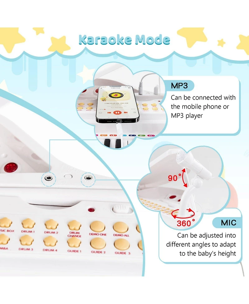 Vebreda 31 Keys Kids Piano Keyboard with Stool and Piano Lid-White