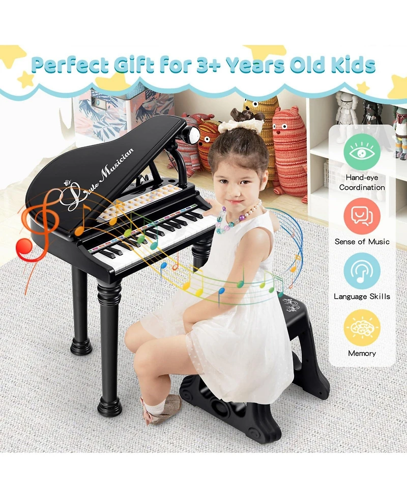 Vebreda 31 Keys Kids Piano Keyboard with Stool and Lid-White
