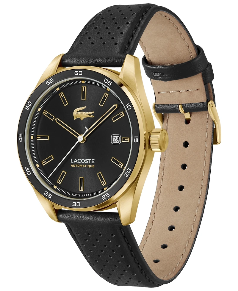 Lacoste Men's Boston Automatique Black Leather Strap Watch 40mm