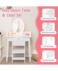 Sugift Kids Vanity Set with Lighted Mirror-White