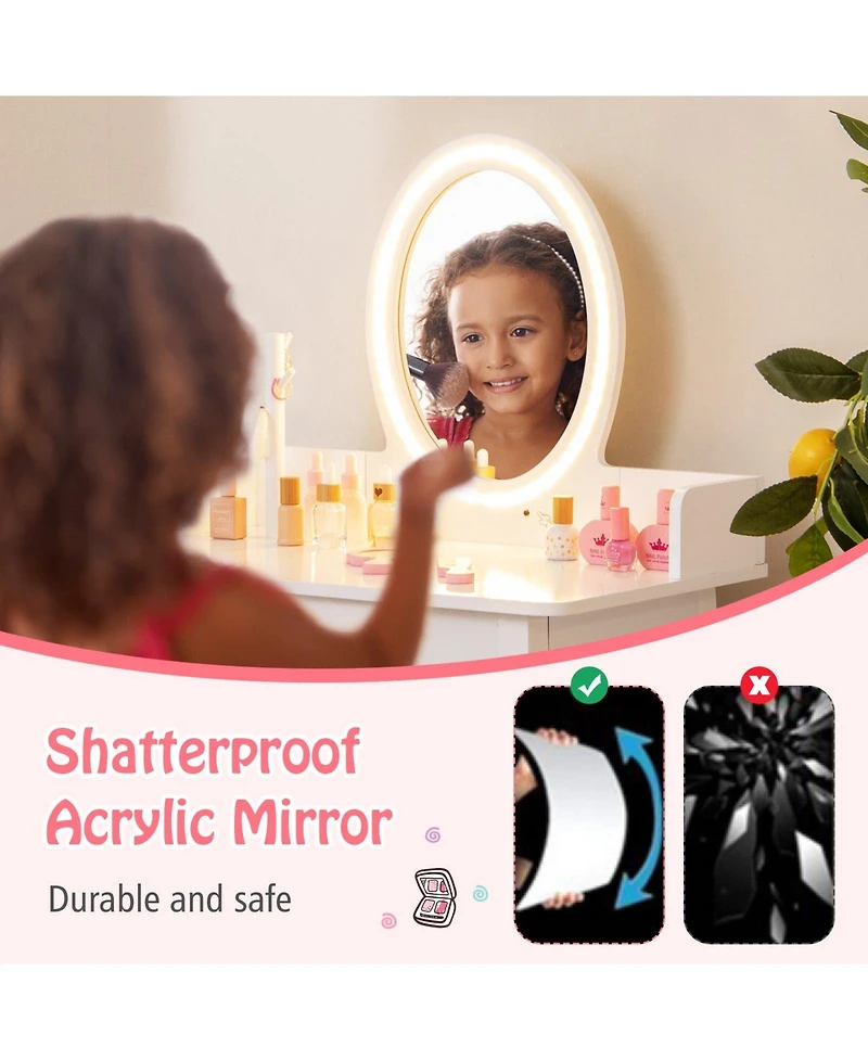 Sugift Kids Vanity Set with Lighted Mirror-White