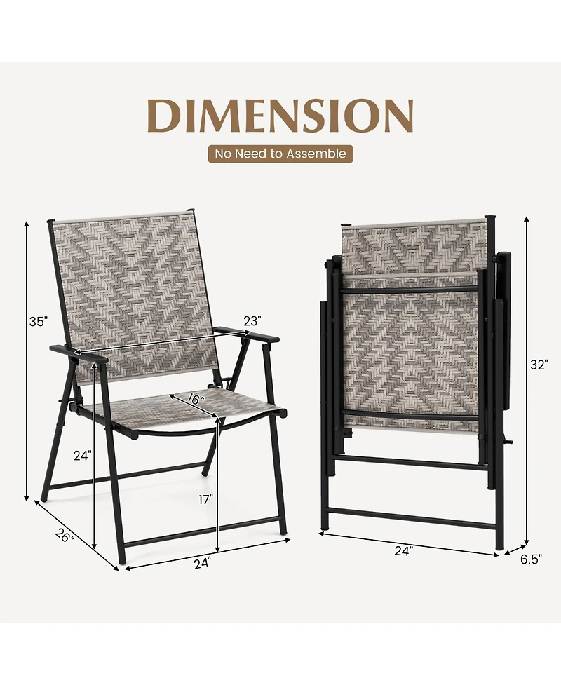 Sugift Set of 4 Patio Folding Chairs with Armrests and Portable Lawn Chairs for Garden Backyard-Gray