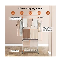 4-tier Clothes Drying Rack with Rotatable Side Wings and Collapsible Shelves-Gray