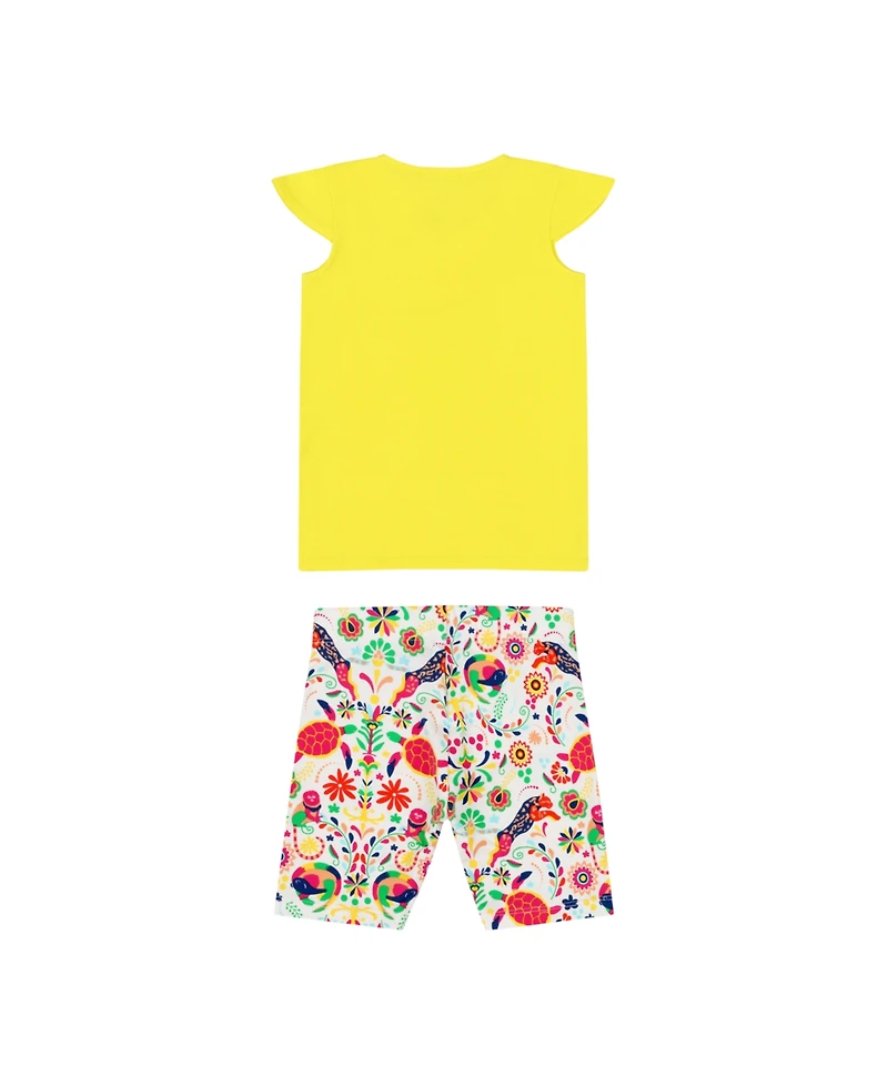 Mixed Up Clothing Girls Flutter Sleeve V-Neck Embroidered Tunic Top and Cozy Elephant Print Shorts, 2-Piece Set