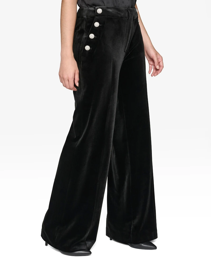 Karl Lagerfeld Paris Women's Velvet Rhinestone-Button Pants