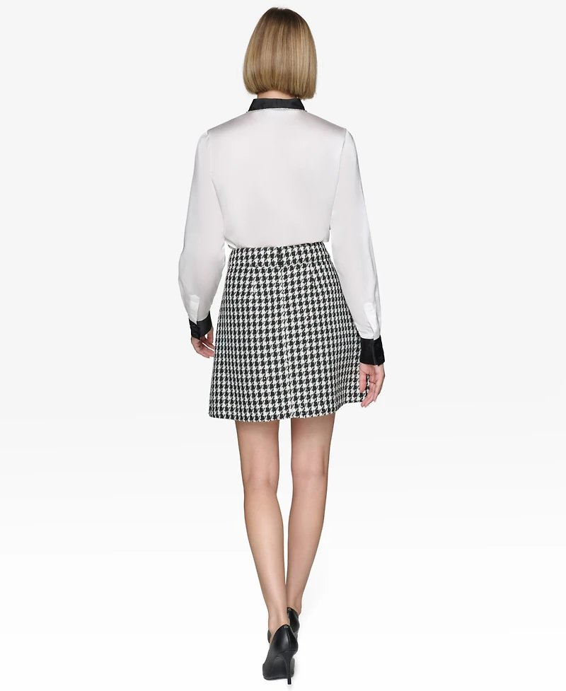 Karl Lagerfeld Paris Women's Tie-Neck Long-Sleeve Satin Blouse