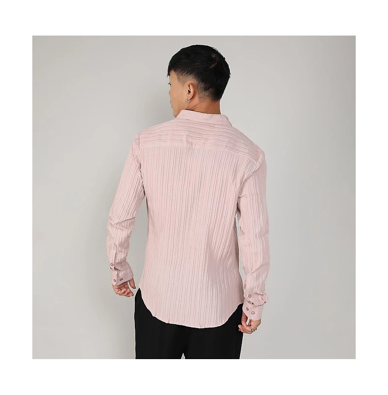 Men's Blush Pink Self-Design Striped Shirt