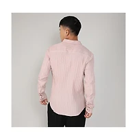 Men's Blush Pink Self-Design Striped Shirt