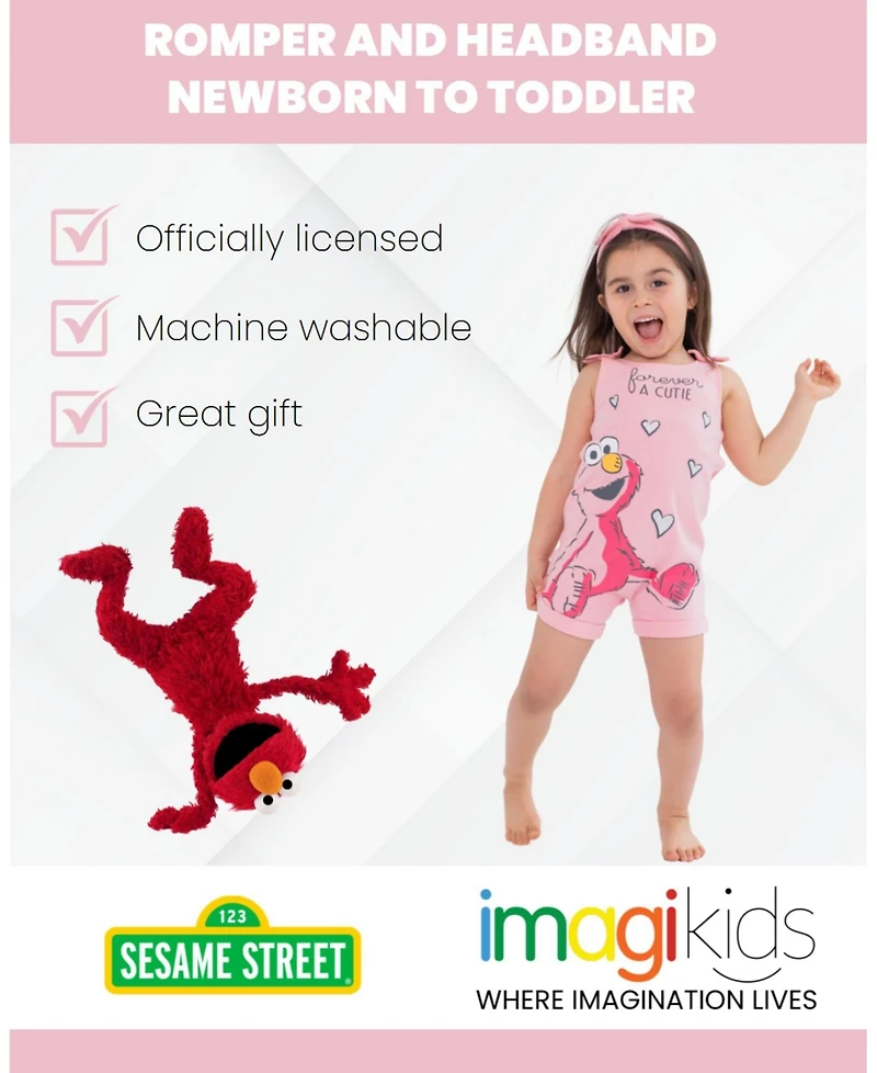 Sesame Street Toddler Girls Elmo Romper and Headband Newborn to