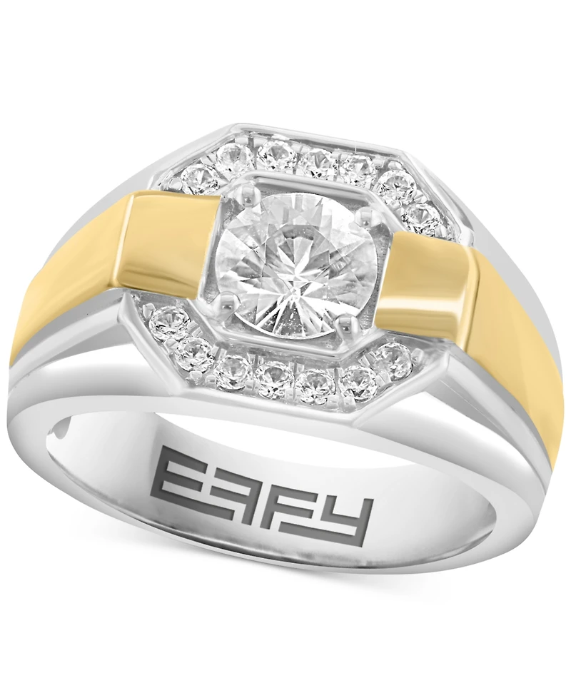 Effy Men's Zircon Octagon Framed Ring (2-1/4 ct. t.w.) in Sterling Silver & 14k Gold-Plate