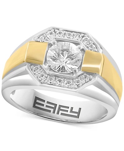 Effy Men's Zircon Octagon Framed Ring (2-1/4 ct. t.w.) in Sterling Silver & 14k Gold-Plate