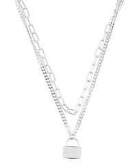 Adorni Adjustable Crystal Layered Chain Lock Necklace