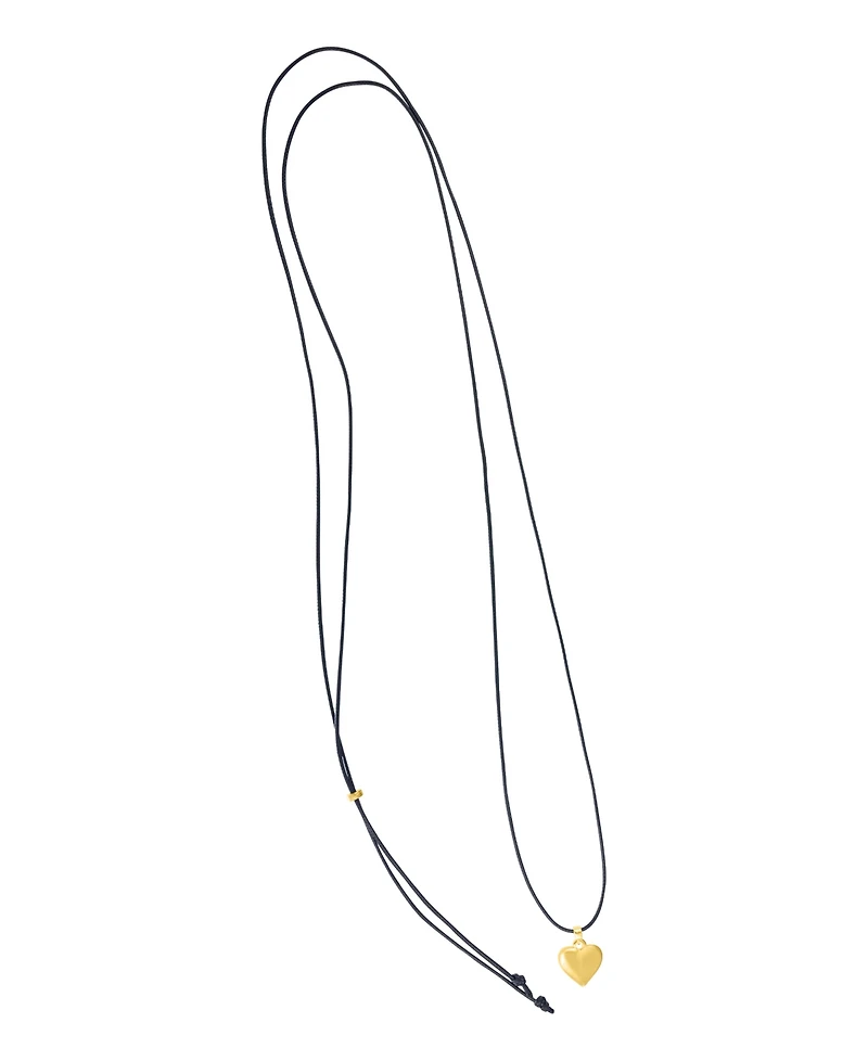 Adornia Gold Adjustable Puffy Heart with Black Chord Bolo Necklace