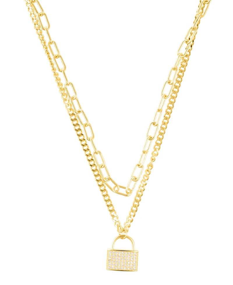 Adorni Adjustable Crystal Layered Chain Lock Necklace