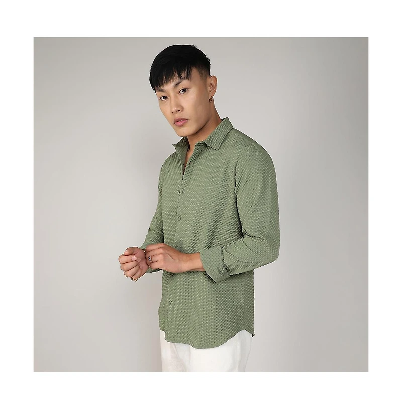 Men's Pistachio Green Textured Micro Buffalo Check Shirt