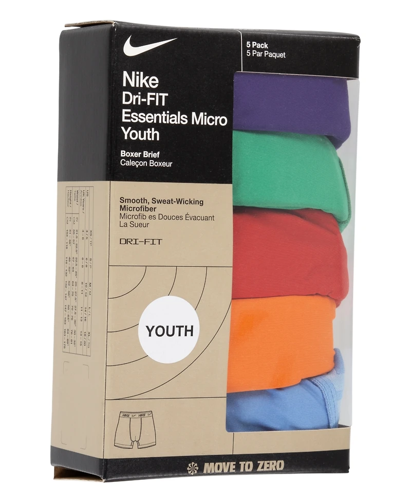 Nike Big Boys Dri-fit Polyester Color Pop Boxer Briefs Underwear, 5-Pack