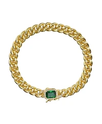 14k Gold Plated with Colored Cubic Zirconia Halo Cluster Curb Chain Bracelet