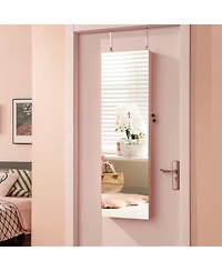 Mirrored Wall & Door Mounted Jewelry Cabinet Storage Organizer with Lights&Drawer
