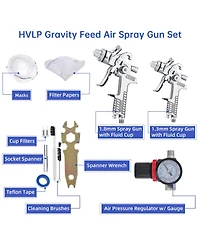 6Pcs 1.3 1.8 Hvlp Spray Gun Kit Gravity Auto Paint Primer Basecoat Clearcoat
