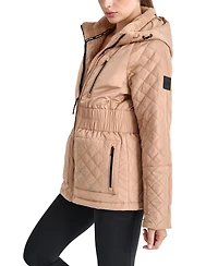 Dkny Women's Quilted Elastic-Waist Hooded Zipper Jacket