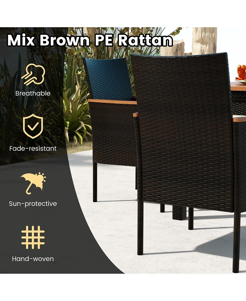 7 Pieces Rattan Patio Dining Set with Stackable Chairs and Umbrella Hole