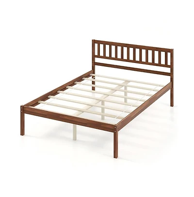 Queen Wood Bed Frame with Headboard and Slat Support-Queen