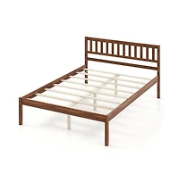 Queen Wood Bed Frame with Headboard and Slat Support-Queen