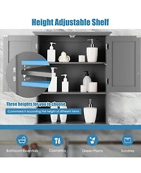 Wall Mount Bathroom Cabinet Storage Organizer with Doors and Shelves-Gray
