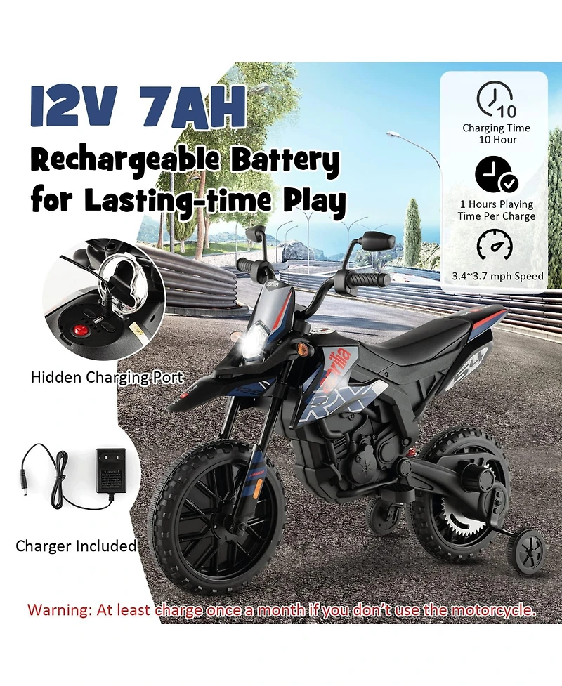 Sugift Aprilia Licensed Kids Ride On Motorcycle with 2 Training Wheels-Navy