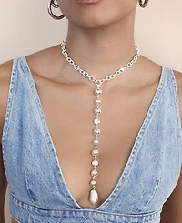 Ettika Silver Plated Deep Drop Lariat Necklace