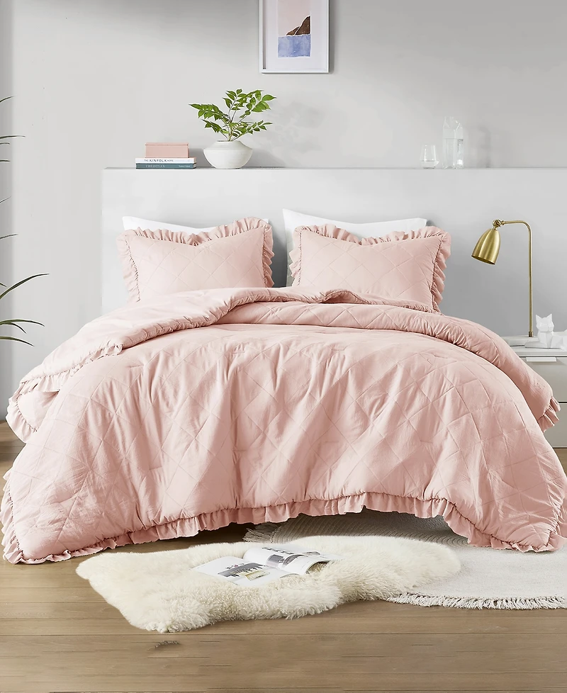 510 Design Phoebe Diamond Quilted Ruffle Edge 3-Pc. Comforter Set, Full/Queen