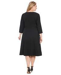 London Times Plus Topstitched 3/4-Sleeve Dress