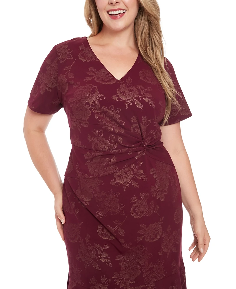 London Times Plus Side-Twist Flounce-Hem Sheath Dress