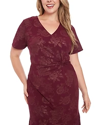 London Times Plus Side-Twist Flounce-Hem Sheath Dress