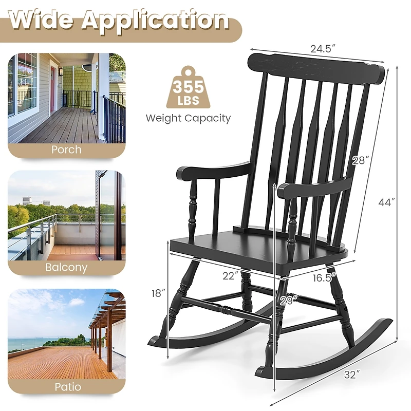 Gymax 2PCS Wooden Rocking Chair Single Rocker Indoor Garden Patio Yard Black