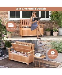 Sugift 48 Inch Patio Wood Storage Bench with Slatted Backrest
